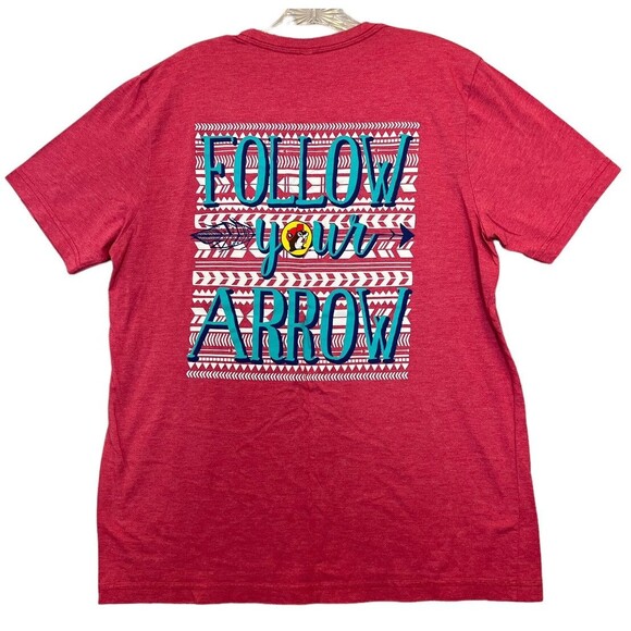 Buc-ee’s Large Follow Your Arrow T Shirt Red Bella Canvas Cotton Blend - Picture 1 of 5